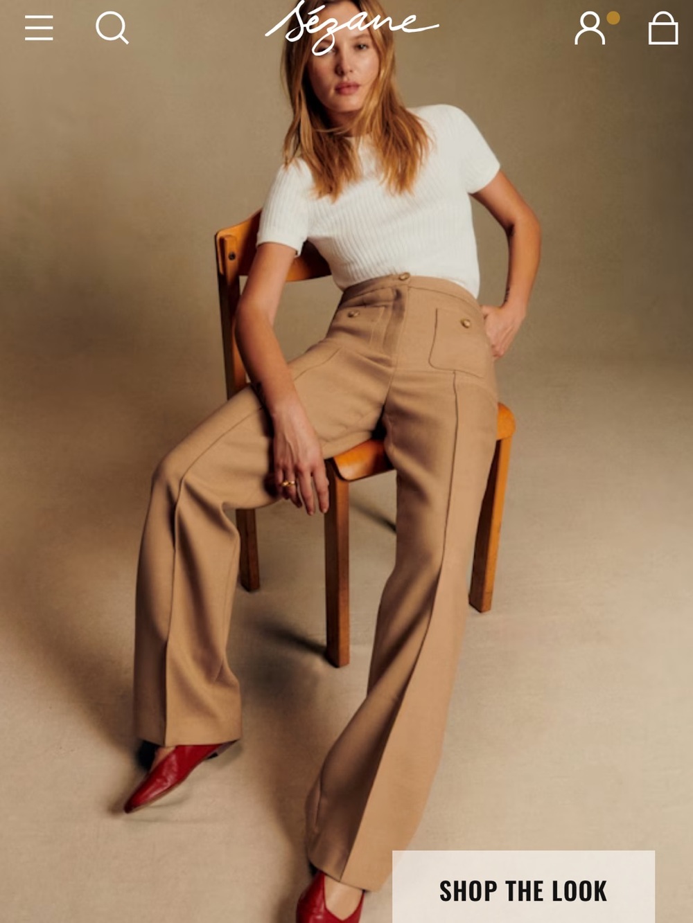 Sezane Wide-Leg Dan Trousers in Tan